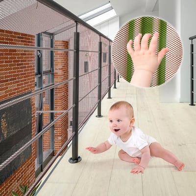 Trapbeschermingsnet, 3 meter relingveiligheidsnet, veiligheidsnet, trapveiligheidsnet voor kinderen, babybalkonnet, veiligheidsnet voor kinderen, trapveiligheidsnet baby, veiligheidsnet (bruin)