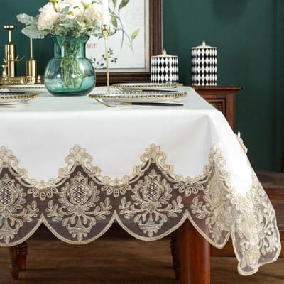 Waterdichte tafelkleed rechthoek voor eettafel met kant PU lederen ronde vierkante salontafelhoes antislip elegant 180cm-Round