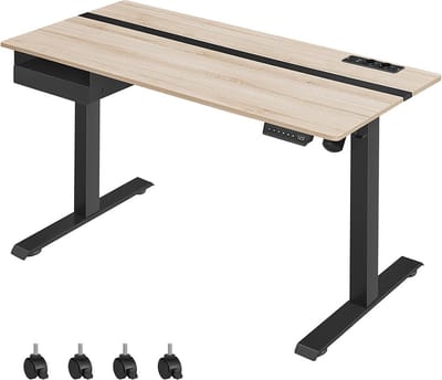 Verstelbaar Sta-bureau - Greige Zwart - Spaanplaatstaal - Elektrisch bureau - 60 cm x 140 cm x (72-120 cm) - Stille motor - 31,6 kg