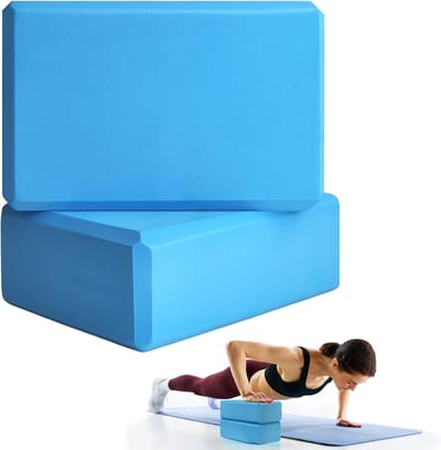 Yogablok - 2 stuks - Goede ondersteuning - Latexvrij - EVA-schuim - Hoge dichtheid - Zacht antislipoppervlak - Geschikt voor yoga, pilates, meditatie, evenwichtsoefeningen - Blauw