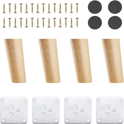 Houten Meubelpoten Set van 4 met Schroeven voor Kasten, Sofas en Bedside Tables - Verstelbare Hoekige Poten (12 cm)