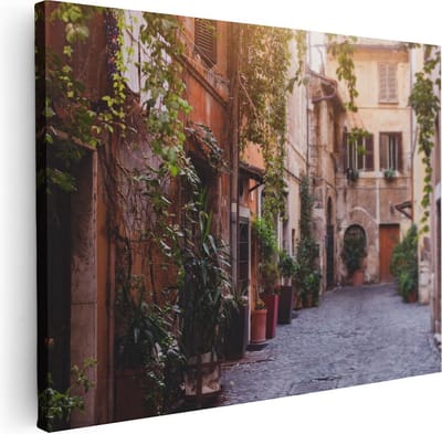 Artaza Canvas Schilderij Rome Steegje - 40x30 cm - Klein - Wanddecoratie Italiaanse Stad - Muurdecoratie Toscane - Kamer Accessoires
