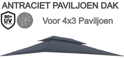 Waterdicht dak voor Partytent - 4x3 - Antraciet - Voor paviljoen met 6 staanders
