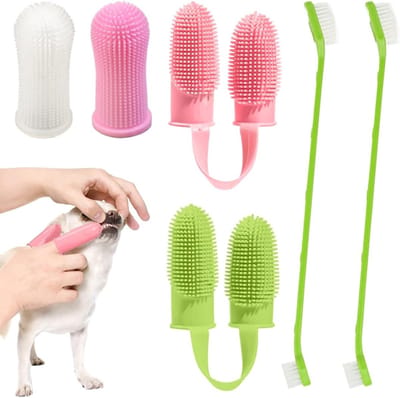 Famanu – Set van 4 Siliconen Vingerborstels voor Honden en Katten – 360 Graden Reiniging, Zacht en Herbruikbaar