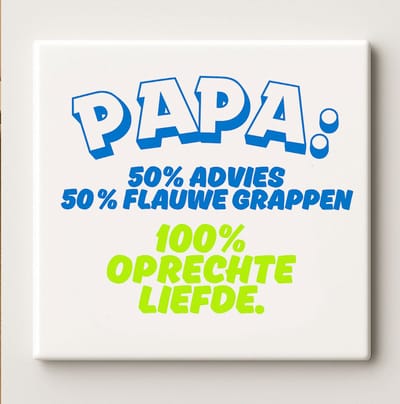 Papa: 50% Advies, 50% Flauwe Grappen, 100% Oprechte Liefde Keramische Tegel – 15x15cm Grappige Vaderdag Cadeautegel & Wanddecoratie