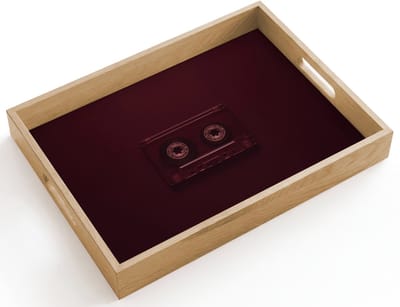 Dienblad hout 40x30 cm - Schootdienblad - Cassetteband - Bordeaux - Vintage - Borrelplank rechthoek - Plateau dienbladen