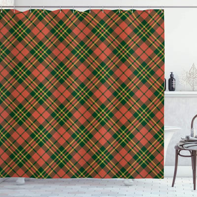 ABAKUHAUS Douchegordijn – Schotse ruit 175x180 cm – Smaragd Geel Rood