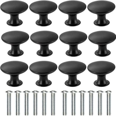 Ladeknoppen - 12 stuks - 30 mm diameter - Rond - Vintage kastknoppen - Chique knoppen - Knoppen voor keukens, kasten en lades - Zwart