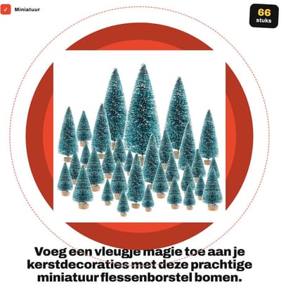 Dailygoods- Miniatuur Flessenborstel 66 Stuks - Mini-Kerstbomen - Sisal Sneeuw - Tafelbomen - DIY Decoratie - 3,5/4,5/6,5/8,5/12,5/16 cm