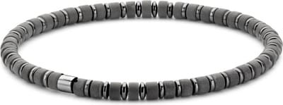Frank 1967 7FB-0599 Kralen Armband - Heren - Beads - 4 x 2 mm - Mat Agaat - Staal - Rekbaar - 19 cm - Antraciet
