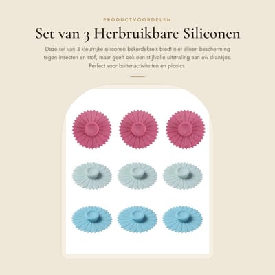 Dailygoods- Siliconen Bekerdeksels Herbruikbaar - 3 Stuks - Bescherming Tegen Insecten/Stof - Luchtdichte Afsluiting - 10,4 cm - Zonnebloemontwerp