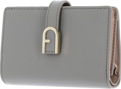 FURLA Leren Portemonnee Flow Compact Wallet Cenere Lichtgrijs