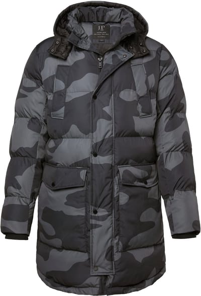 JP 1880 - Heren - Doorgestikte parka camouflage capuchon trekkoord in de taille - Zwart - Maat 3XL