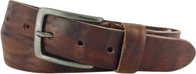 Vintage Leren Heren/Dames Riem | 3,5cm breed | Riemmaat: 95cm (totale lengte: 110cm) | 100% echt leer | Kleur: bruin | Nikkelvrije gesp