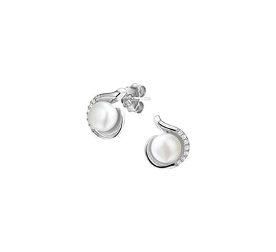 TFT Oorknoppen Parel En Zirkonia Zilver Gerhodineerd Glanzend 12 mm x 10 mm