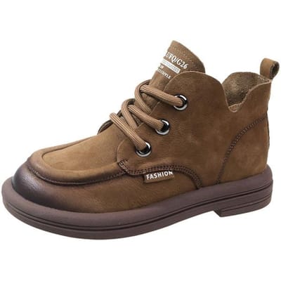Bottines pour femmes à lacets Automne Fait main Rétro Bout rond Bottines courtes Décontracté Semelle souple Antidérapant Confort Bottes pour femmes 35 brown