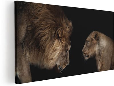 Artaza Canvas Schilderij Leeuw - 40x20 cm - Klein - Wanddecoratie Leeuw En Leeuwin - Muurdecoratie Dieren - Schilderijen Op Canvas