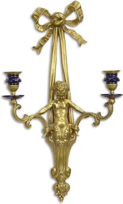 Wandkandelaar - kandelaar - 2 kaarsen - brons - porselein - 54,6cm lang