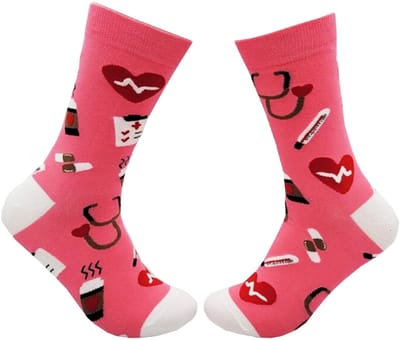 Roze Sokken met medische items (stethoscoop, pillen, hartslag) - Dames maat 37-41
