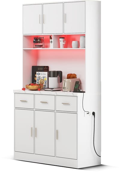 Buffetkast - 100x40x180 cm - Keukenkast met LED en APP - met Stopcontacten en Laden - Hout - Donkergrijs
