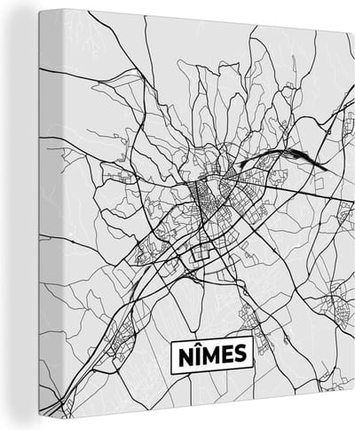 Canvas Schilderij Stadskaart - Frankrijk - Kaart - Nîmes - Plattegrond - 20x20 cm - Wanddecoratie