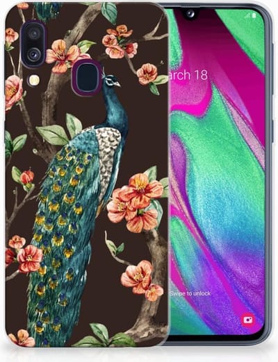 Samsung Galaxy A40 TPU Hoesje Pauw met Bloemen