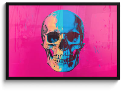 Poster in lijst - Fotolijst 90x60 cm - Posters - Neon - Blauw - Pop-art - Schedel - Posterlijst zwart - Decoratie - Wanddecoratie woonkamer - Muurdecoratie slaapkamer