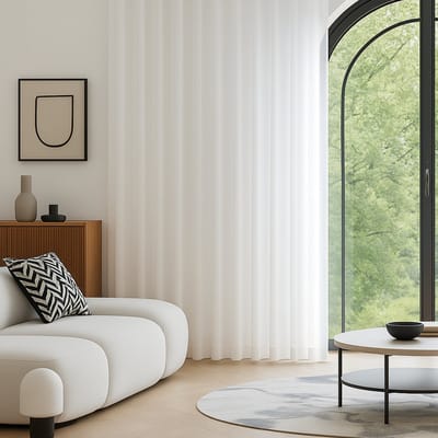 Maroyathome OLIVIA Vitrage Gordijn - Kant-en-Klaar - Geschikt voor Haakjes - Linnen Look - Wit - 300x260 cm - Transparant Inbetween Glasgordijn - 1 Stuk