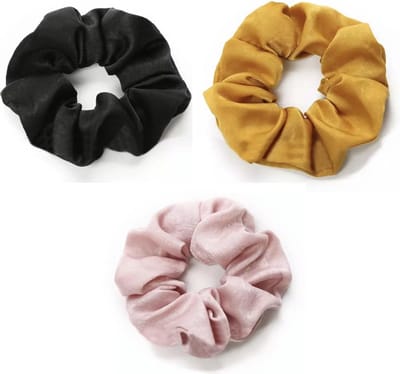 Scrunchie kraagjeskopen.nl zijdezachte haarwokkel haarelastiekje zwart okergeel roze - 3 stuks - scrunchies