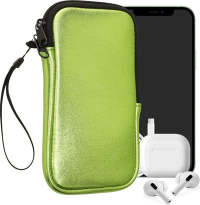 kwmobile telefoontasje universeel geschikt voor XL - 6,7/6,8" smartphones - 17,2 x 8,4 cm - Hoesje met rits en polslusje -In metallic lichtgroen -