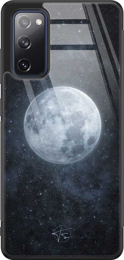 Hoesje geschikt voor Samsung Galaxy S20 FE - Maan - Hard Case Zwart Back Cover - Natuur - Blauw - Mooie Telefoonhoesjes