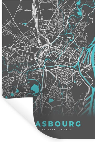 Muurstickers - Sticker Folie - Strasbourg - Frankrijk - Plattegrond - Kaart - Stadskaart - 20x30 cm - Plakfolie - Muurstickers Kinderkamer - Zelfklevend Behang - Zelfklevend behangpapier - Stickerfolie