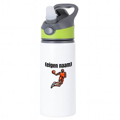 Hacebo® - basketbal man met eigen naam waterfles met rietje groen - Basketbal - iemand die op basketbal zit - sport - bal - wedstrijdsport - verjaardag cadeau - kado - water fles - 650ML