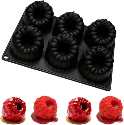 Siliconen bakvorm voor 3D frambozen, 6-gaats mal voor mousse, chocolade en snoep, ideaal voor desserts en gebak