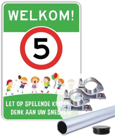 Parkeerbord Welkom - Weerbestendig Aluminium - 30x45 cm - Bevestiging: Met paal 150 cm + paalbeugels + paaldop