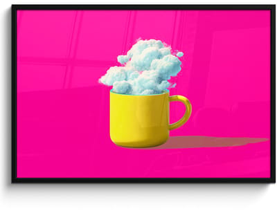 Poster in lijst - Fotolijst 120x80 cm - Posters - Mok - Wolken - Roze - Minimalitisch - Posterlijst zwart - Decoratie - Wanddecoratie woonkamer - Muurdecoratie slaapkamer