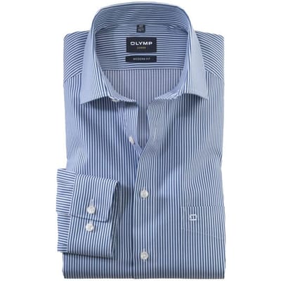 OLYMP Luxor modern fit overhemd - marine blauw met wit gestreept - Strijkvrij - Boordmaat: 40
