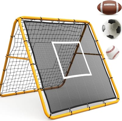 Dubbelzijdig voetbal rebounder net 120 × 120 cm – Verstelbare hoeken (60°/90°/120°) met target – Opvouwbaar trainingsnet voor voetbal, baseball & softball