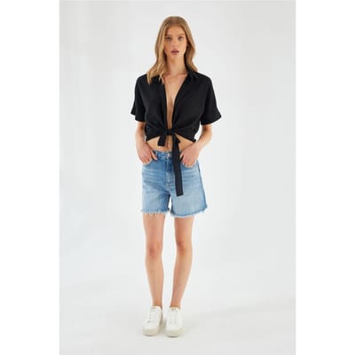 V-hals Met Touwsluiting Slim Fit Korte Shirt