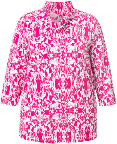 Ulla Popken - Dames - Shirt katten classic watervalkraag 3/4-arm - Donkermauve - Maat 42+