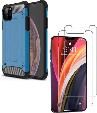 Hoesje Geschikt voor: iPhone 12 Pro Max Heavy Duty + 2 stuks Tempered Screenprotector - Blauw