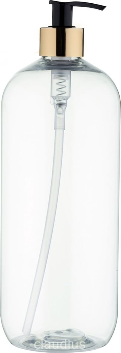 Lege Plastic Fles 1 liter PET - Transparant - met gouden pomp - set van 10 stuks - navulbaar - leeg