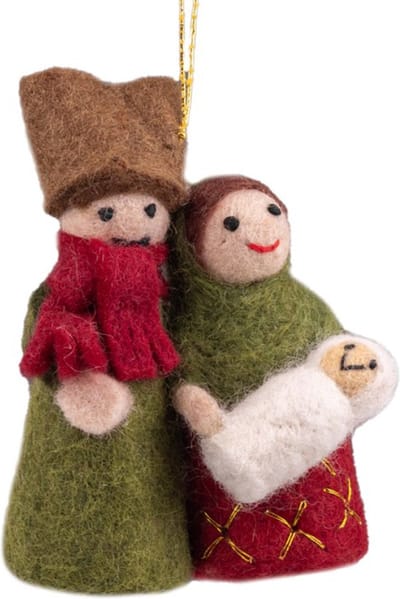 Hanger Vilt Kerst - Jozef en Maria Figuurtjes - Rood/Groen - 11cm - Handgemaakt & Fairtrade