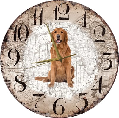 Houten Klok - 30cm - Hond - Golden Retriever