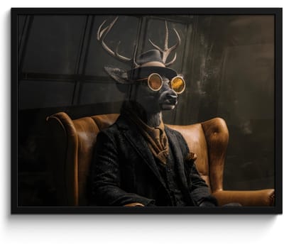 Poster in lijst - Fotolijst 70x50 cm - Posters - Hert - Zonnebril - Zwart - Pak - Posterlijst zwart - Decoratie - Wanddecoratie woonkamer - Muurdecoratie slaapkamer