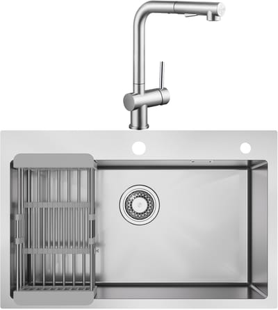 CECIPA max Spoelbak voor keuken 70x45cm - Spoelbak Keuken Met Keukenkraan met Uittrekbare Uitloop - Onderbouwspoelbak in 304 RVS - Incl. Sifon en Afvoerzeefje