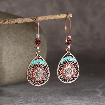 Vintage Holle Waterdruppel Metalen Oorbellen Voor Vrouwen Legering Kristal Etnische Kralen Boho Kleurrijke Bloem Hangende Oorbellen Sieraden Cadeaus gray