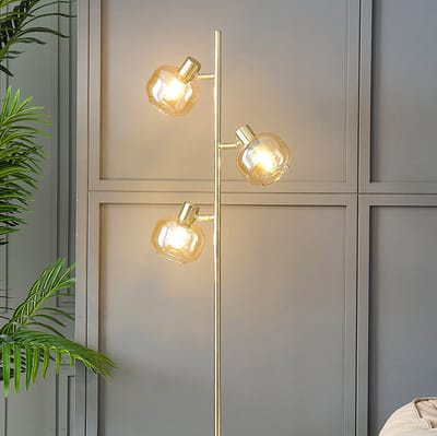 LumenXL - LumenXL - Jesse - Staande lamp - Goud - Amber glas - 3-lichts - E14