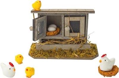 Miniatuur Kippenhok met Kippen en Kuikens - Decoratie voor Poppenhuis en Tuin