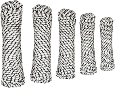 20m Polypropyleen Touw Ankerlijn voor Boot, Touw in Zwart en Wit - Stevige en Weerbestendige Touwen in Verschillende Maten (6mm)